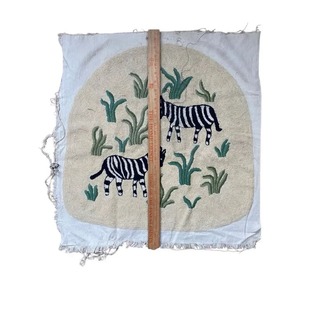 Vintage Handmade Chain Stich Embroidery Seat Upholstery Cover Zebra